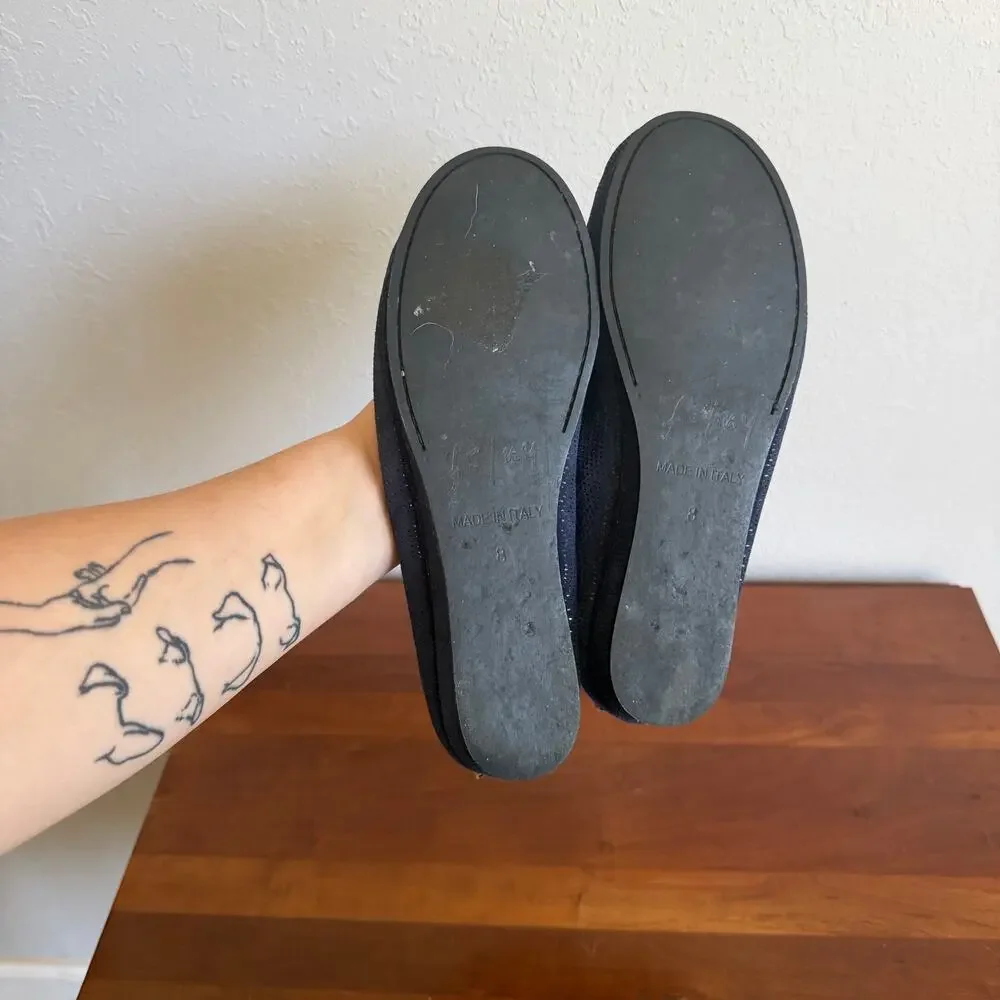 French Sole FS/NY Made in Italy Blue Metallic Textured Ballet Wedge Flat Women 8